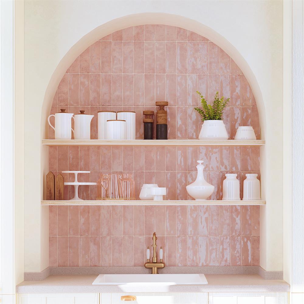 Vertical Salcombe rose crackle metro tile